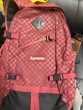 Supreme Maroon Checker Backpack with Black Base